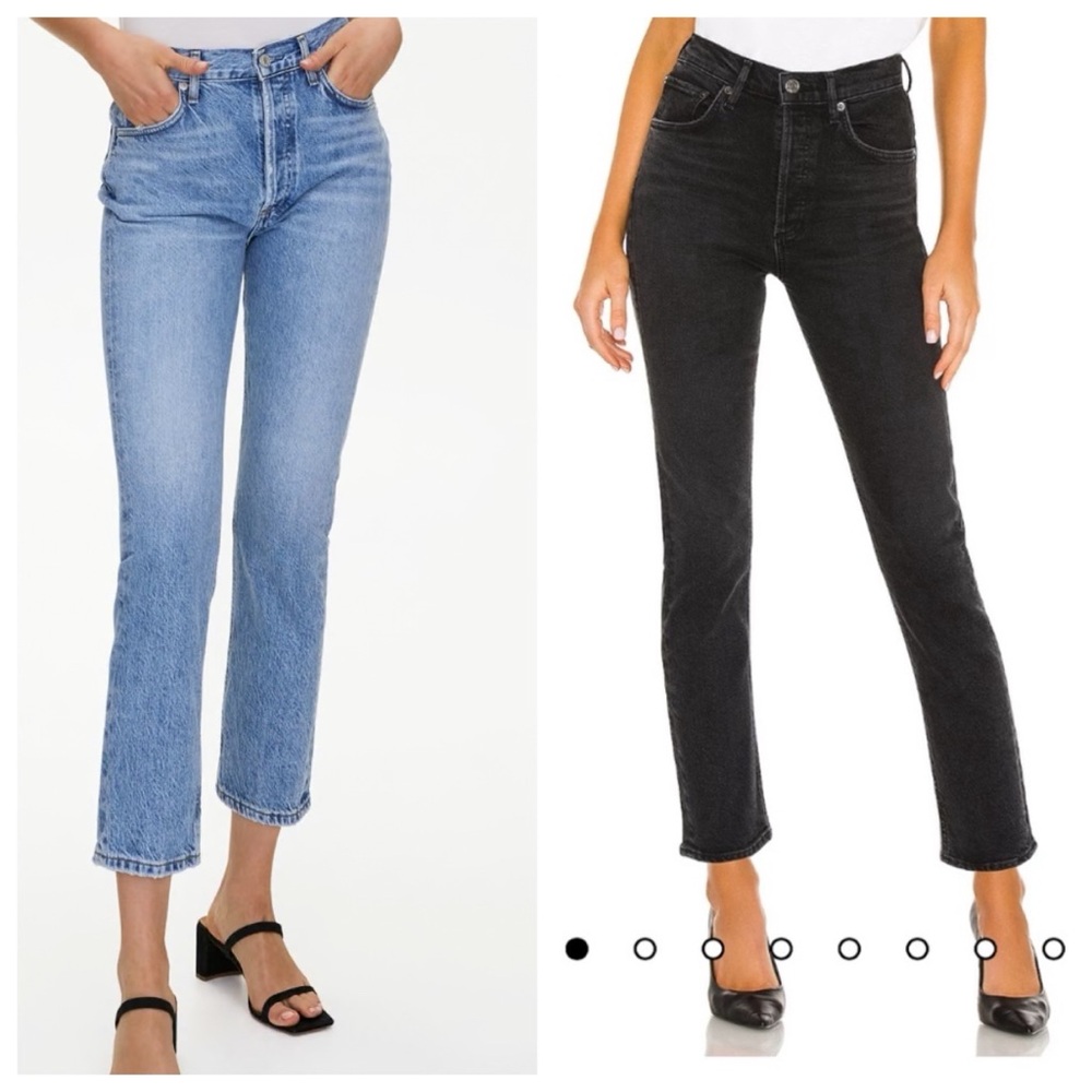 Agolde Riley High Rise Cropped - 2 in one - Blue and Black Jeans